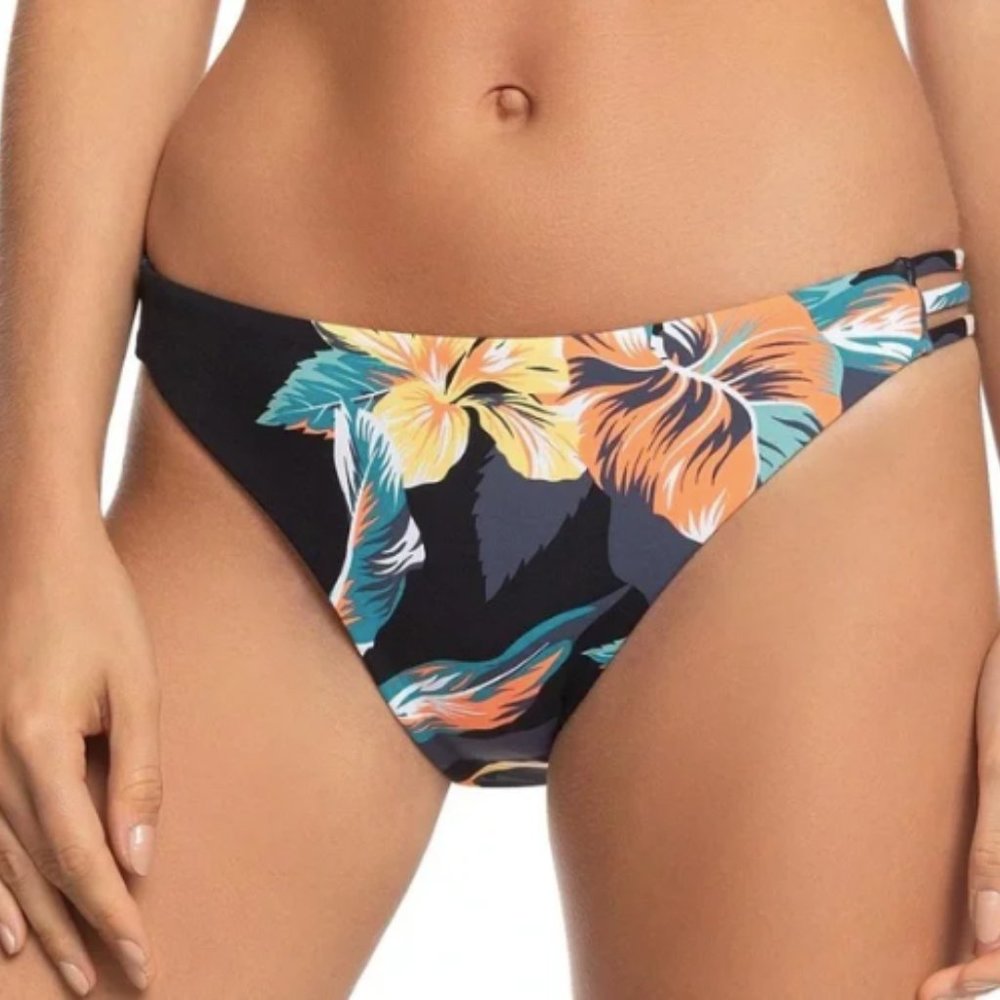 NEW Roxy Floral Strappy Side Full Coverage Bikini Bottoms Sz. S